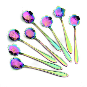 Vendedor superior hecho en India venta al por mayor Arco Iris colorido reutilizable creativo cuchara conjunto Metal Acero inoxidable mango largo para restaurante - Product Image 2