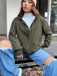 Chaqueta cortavientos acolchada con hombros caídos para mujer, decoración de perlas personalizable, impermeable para clima frío - Product Image 3