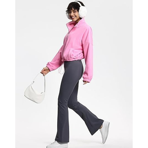 Suéter suave en blanco para mujer Sudadera con media cremallera Pullover Cuello redondo en blanco Crop Top Sudadera - Product Image 4