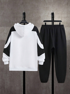 Sweat à capuche et pantalon de survêtement à blocs de couleurs avec poches kangourou pour hommes de grande taille survêtement à la mode vente en gros - Product Image 2
