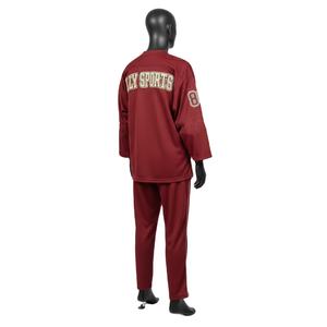 Ensemble pantalon et maillot en jersey polyester premium 220 GSM pour homme, couleur bordeaux, panneaux respirants, logo brodé et appliqué. - Product Image 5