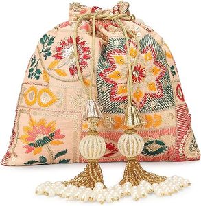 Fancy Mirror <b>Gota</b> Works Embroidery Designing Stylish Women Hand Carry Handicraft Bridal Wedding Drawstring Potli Purse - Product Image 4