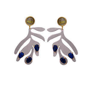 Iolite Hydro Quartz & <b>Green</b> Amethyst Designer Stud <b>Earrings</b> Birthstone Fancy Designer Stone Dangling Studs <b>Earrings</b> Jewelry - Product Image 1