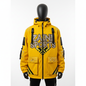 Veste Softshell de haute qualité 320GSM Jaune Panneaux noirs Imperméable Coupe-vent Logo personnalisable Veste softshell pour homme - Product Image 1