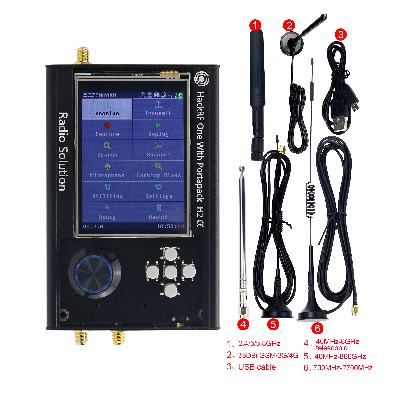 Hackrf One R9 V2.0.1 + Portapack H2 + 5 Antennas + Data Cable