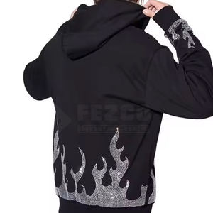 Sudadera con capucha de algodón 100% de color sólido con estampado de logotipo personalizado para hombre con detalle de diamantes de imitación chaqueta con capucha de invierno de nueva apariencia moderna - Product Image 4