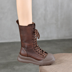 Bottines Chelsea en cuir pour femmes, avec élastique, faciles à enfiler, décontractées, à fermeture éclair latérale, bottes hautes en cuir pour femmes - Product Image 2