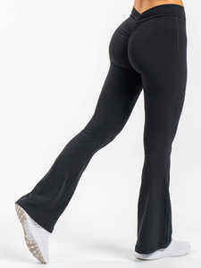 Nouveau Leggings évasés noirs personnalisés NKD V Scrunch High Fold Over Waistband Dernières et vêtements actifs Leggings de gymnastique à la mode pour les femmes - Product Image 2