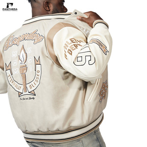 แจ็กเก็ตเลตเตอร์แมนสำหรับผู้ชายเสื้อแจ็กเก็ตสตรีทแวร์ฤดูหนาวสีพื้น - Product Image 1