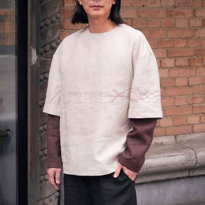 T-shirt à double manches pour hommes mode Streetwear 100% coton T-shirt à manches longues en couches Streetwear T-shirt à double couche - Product Image 2