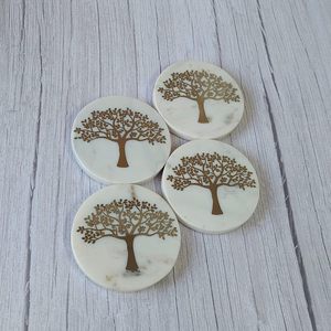 Nature inspire tree inlay gold Handcrafted <b>Marble</b> <b>Coasters</b> Artistic Dining Elegant Home Decor Luxurious Chic Accent Mats & Pads - Product Image 4