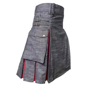 Kilt utilitaire écossais en denim gris pour homme, plissé rouge, kilt de sport, taille 28-62 - Product Image 3