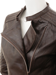 Real <b>Sheepskin</b> Women's Leather <b>Jacket</b> with Puffer Padding Stand Collar Breathable and Knitted Processing - Product Image 2