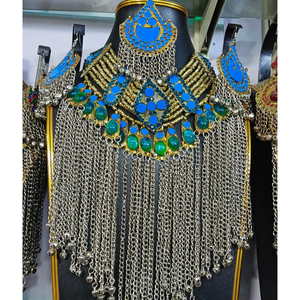 Ethnic Pashtun Afghan <b>Jewelry</b> Set Rare design with glass stones and Dangle chains stainless steel for party <b>Islam</b> Religious - Product Image 6
