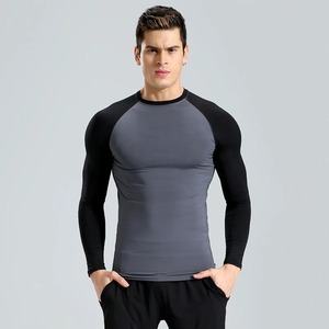 Conjuntos de gimnasio con cuello personalizado para hombre, Camiseta deportiva de manga larga de compresión de secado rápido, camisetas transpirables de culturismo de tendencia - Product Image 4