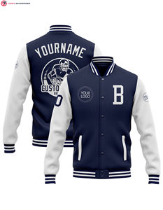 Chaqueta de hombre de fábrica de bombardero blanco y negro de alta calidad, chaqueta universitaria de béisbol Vintage de gran tamaño con estampado bordado personalizado para hombre - Product Image 1