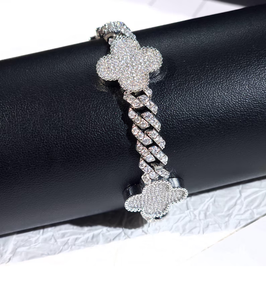 925 Silver Iced Out <b>Clover</b> Cuban Link <b>Bracelet</b> Sparkling Statement Hip Hop Jewelry Luxury Style For Men Women - Product Image 1