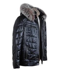 Veste en cuir de mouton col fourrure noire Veste en cuir capitaine Veste noire vintage - Product Image 4