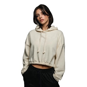 Trendy Crop Hoodie Casual Streetwear Long Sleeve Pullover Hoodie Comfy Loose Fit Sweatshirt Printed 100% Cotton Women's Hoodies - Product Image 1