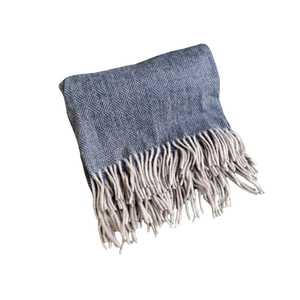 Manta tejida de espiga azul marino personalizada de lujo de lana 100% manta de cama personalizada - Product Image 3