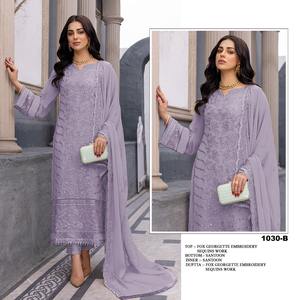 Colección Premium, Salwar Kameez de Georgette Pesada con Bordado, Prenda de Moda, Exportador Indio - Product Image 4