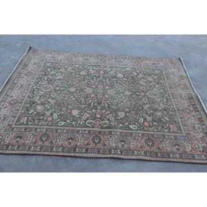 Alfombra Turca Vintage de 5.3x7.2 pies, Alfombra de Lana Verde Camuflaje - Product Image 3