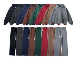 ชุดวอร์มผ้าฝ้ายแบบสตรีท2ชิ้นสำหรับผู้ชายชุดวอร์มแบบมีฮู้ดและกางเกงออกแบบโลโก้ได้ตามต้องการ - Product Image 6