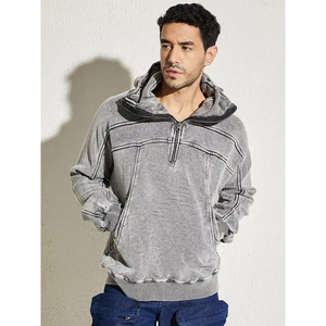 Haute qualité 100% coton polaire sweats à capuche poids lourd GSM demi fermeture éclair multi panneaux Street Wear Design col roulé brodé - Product Image 1