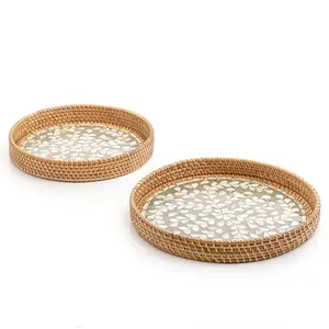 Plateaux ronds en rotin avec coquillages, nouveau Design, pour la décoration de la Table basse, plateaux de service pour la décoration de la maison - Product Image 4