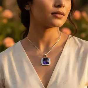 Colgante de Plata 925 con Amatista para Mujer, Collar de Joyería con Piedras Preciosas de Moda - Product Image 1