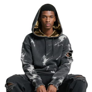 Sudadera con Capucha Desgastada con Ribete Dorado para Hombre, Estilo Urbano 2026, Sudadera con Capucha Extra Grande, Sudadera Informal Moderna - Product Image 4