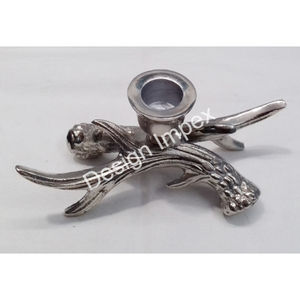 Portavelas Decorativo Navideño con Base de Asta de Ciervo, Soporte para Velas de Té, Acabado Antiguo, Artesanía Metálica - Product Image 3
