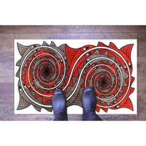 Tapis de couloir Mandala Tribal : Tapis d'appoint bohème rouge et gris, avec poils doux - Product Image 1