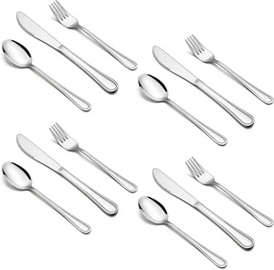 Juego de cubiertos de acero inoxidable Diseño completamente metálico Herramientas de cubiertos plateados Diseño de acabado brillante Juego de cubiertos - Product Image 1