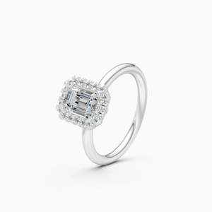 Anillo de boda nupcial con diamante de laboratorio de corte elegante y brillante, con halo de esmeraldas, de 1.36 quilates, en oro amarillo, blanco y rosa de 9 quilates. - Product Image 3