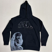 Hoodie Denim Pria Berkualitas Tinggi untuk Musim Gugur, Katun/Poliester, Pola Cetak Kustom, Bernapas, Ramah Lingkungan, Logo Berlian di Depan, OEM