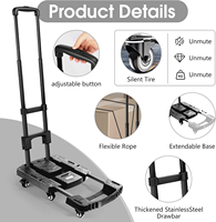 Chariot à main pliable à 6 roues robuste et portable, chariot à bagages pliable en plastique OEM pour cuisine, salle de bain, salon
