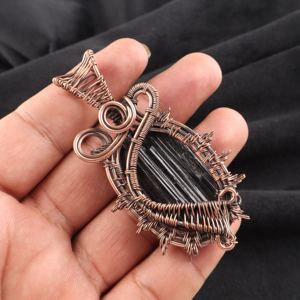 Vintage Style <b>Black</b> Tourmaline Fashion Pendant Charm Oval Cut Gemstone Silver Plated Copper Wire <b>Wrapped</b> Bridal Party Wear - Product Image 3