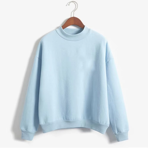 Wholesale Manufacture <b>Women</b> Mockneck Polyester/Cotton Material Lightweight Winter <b>Long</b> Solid Pullover <b>Sweatshirt</b> OEM Service - Product Image 3