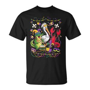 T-shirt Mardi Gras con Alligatore, Pellicano e Gambero di Fiume Marrone dalla Louisiana - Collezione ABC T-shirt Promozionali Premium - Product Image 1