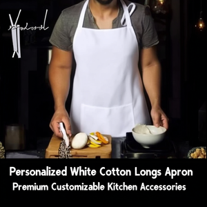 Personalized <b>White</b> Cotton Long <b>Apron</b> with Gadgets Premium Customizable Kitchen Accessories - Product Image 3