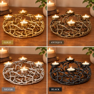 Candelabro Moderno de Metal Plateado con Forma de Rama, Centro de Mesa Redondo, Decoración Navideña, Soporte para Candelas de Corona de Adviento, Venta al por Mayor - Product Image 3