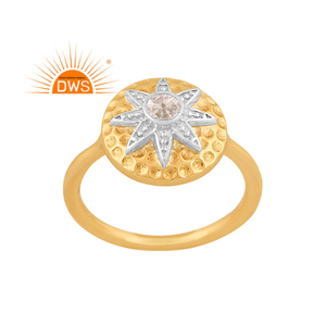 Último diseño hecho a mano 18K chapado en oro Natural Topacio blanco piedra preciosa anillo apilable Demi joyería fina para mujer regalo para ella - Product Image 1