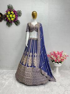 Diseñador de desgaste de secuencia pesada de trabajo bordado Faux Georgette Lehengha Choli Set de calidad superior Georgette Fabric Lehenga - Product Image 2