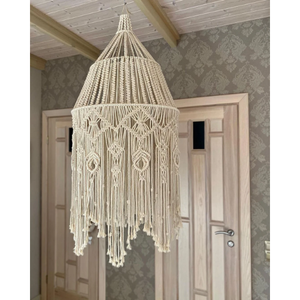 Lustre en macramé bohème chic avec abat-jour à franges, luminaire suspendu pour la décoration de la pièce, luminaire suspendu de taille moyenne - Product Image 1