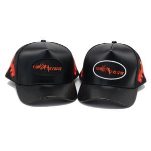 Personnalisation populaire en petites séries de casquettes de camionneur en cuir PU unisexe avec motif de flamme - Product Image 5