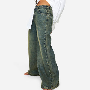 Pantalons de bureau pour femmes en jean denim, polyester/coton, respirants, vintage, taille haute, jambe large, été, nouveauté 2025 - Product Image 4