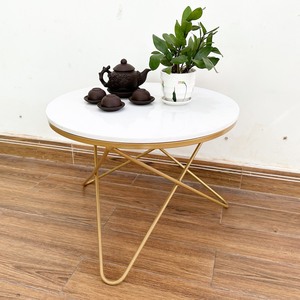 Table basse ronde moderne 60x60cm avec plateau en pierre durable et pieds en fer en forme de V, meubles de salon - TT68220 - Product Image 2