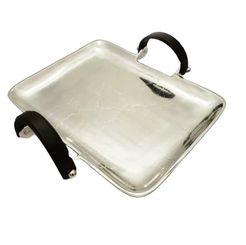 Vassoio da portata in argento di forma quadrata con manico in pelle nuovo Design da cucina vassoio per stoviglie Decorative per la casa e da ristorante