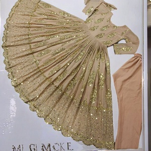 Vestido Salwar Kameez Étnico de Longitud Regular con Bordado en Relieve, para Fiestas, Estilo Indio-Pakistaní, de Poliéster de Secado Rápido - Product Image 4
